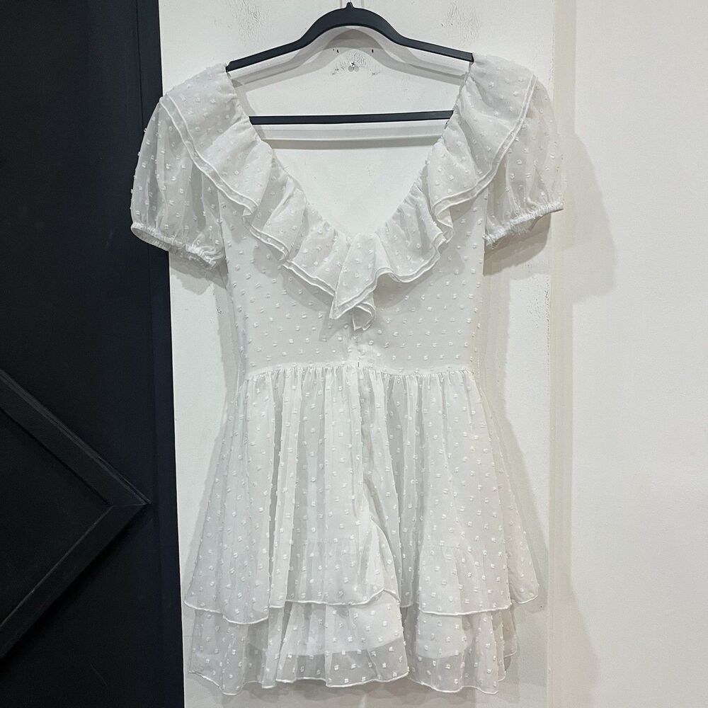Sugar Thrillz Soft Regal Days White Ruffle Mini Dress Size Small Coquette Sheer - Picture 5 of 9